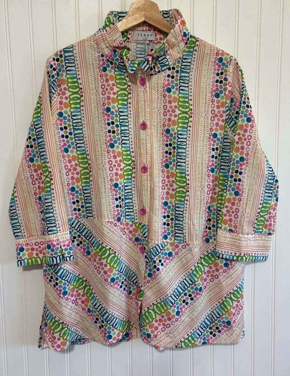 Terra SJ Apparel 100% Cotton Multi-Color Abstract Print Button-Up Shirt, Size La